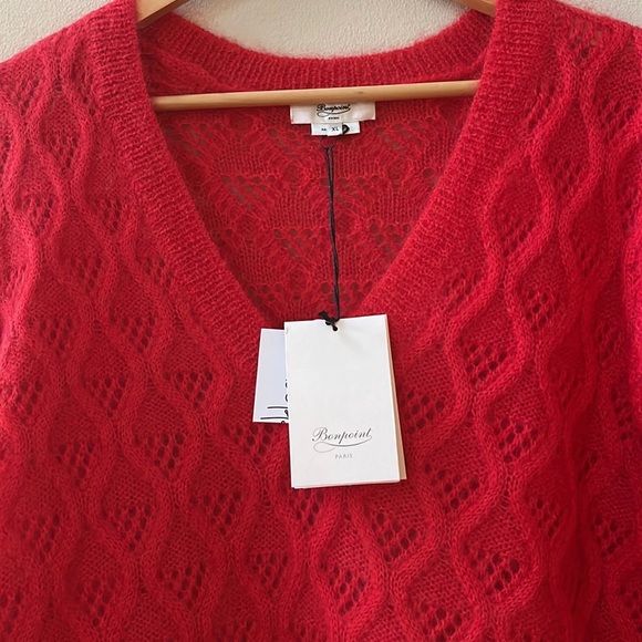 Bonpoint V-Neck Mohair Knit Pullover Red Sweater Size XL - Picture 4 of 10